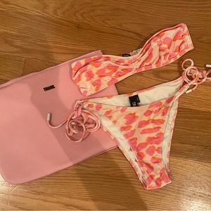 Triangl Bikini with strapless top (Small) and string bottoms (XS) + Bag